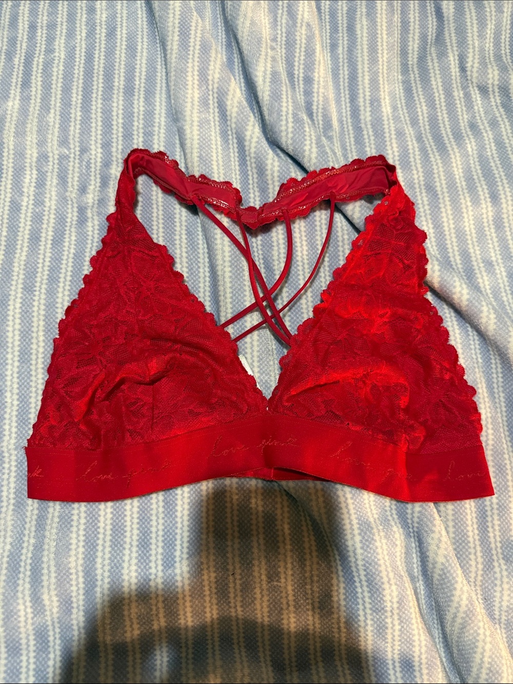 PINK Victoria's Secret Red Lace Bralette with Crisscross Back